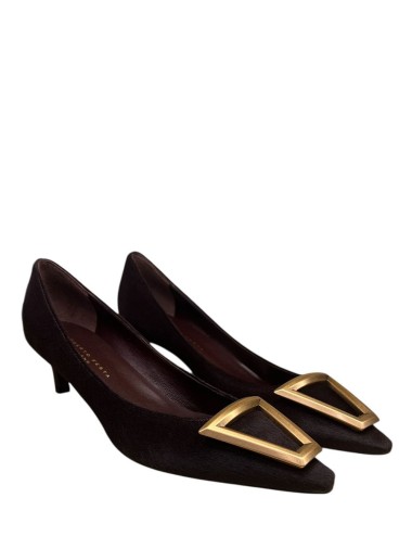 Scarpa con tacco MOON con decorazione oro  in cavallino testa di moro