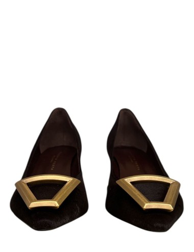 Scarpa con tacco MOON con decorazione oro  in cavallino testa di moro