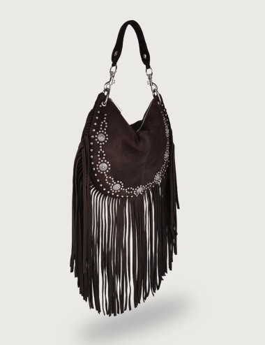 Borsa a spalla RODEO Plus in Suede con Frange marrone
