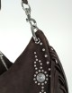 Borsa a spalla RODEO Plus in Suede con Frange marrone