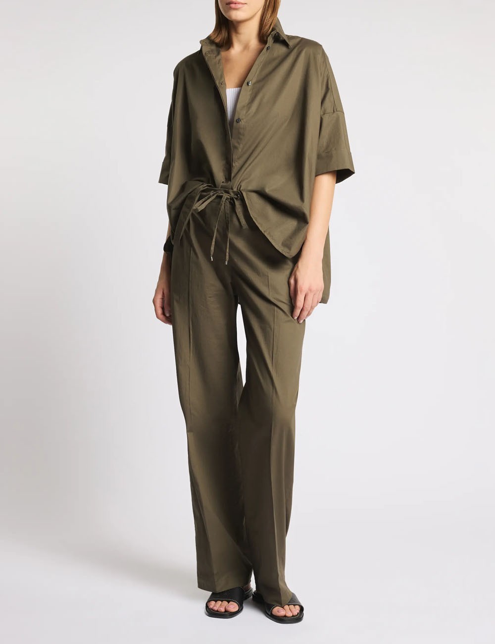 Camicia Comfort Fit in Popeline Stretch verde