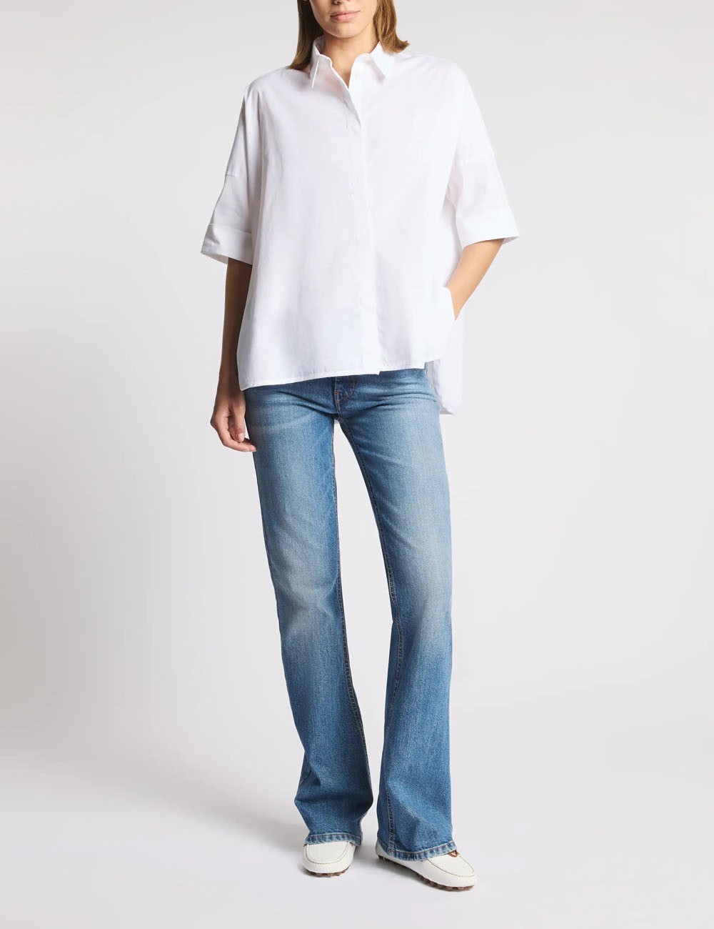 Camicia Comfort Fit in Popeline Stretch bianca