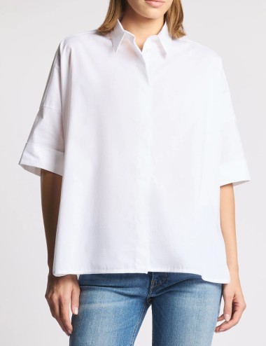 Camicia Comfort Fit in Popeline Stretch bianca