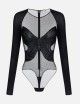 Body in jersey e tulle con cristalli nero