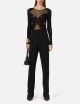 Bodysuit in jersey and tulle with crystals black