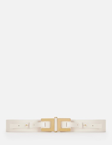 Cintura in pelle con dettaglio logo avorio