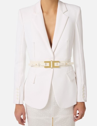 Cintura in pelle con dettaglio logo avorio