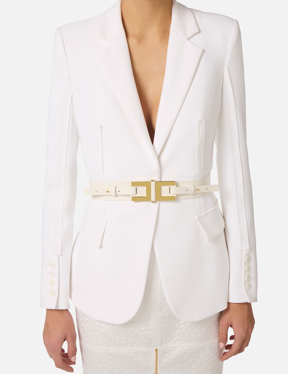 Leather belt with logo detail ivory