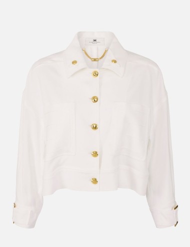 Gabardine pea coat with jewel buttons ivory