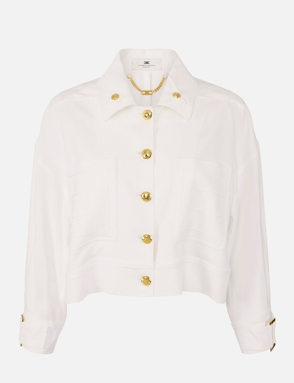 Gabardine pea coat with jewel buttons ivory