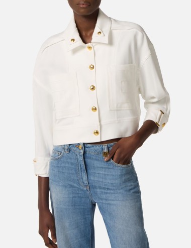 Caban in gabardina con bottoni gioiello avorio