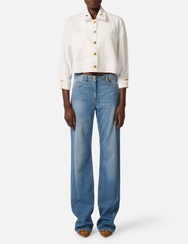 Caban in gabardina con bottoni gioiello avorio