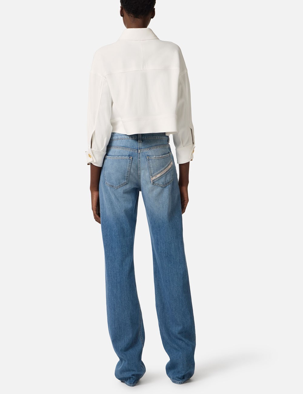 Caban in gabardina con bottoni gioiello avorio