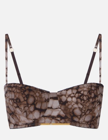 Bra in cady and tulle fabric with alligator print cocoa