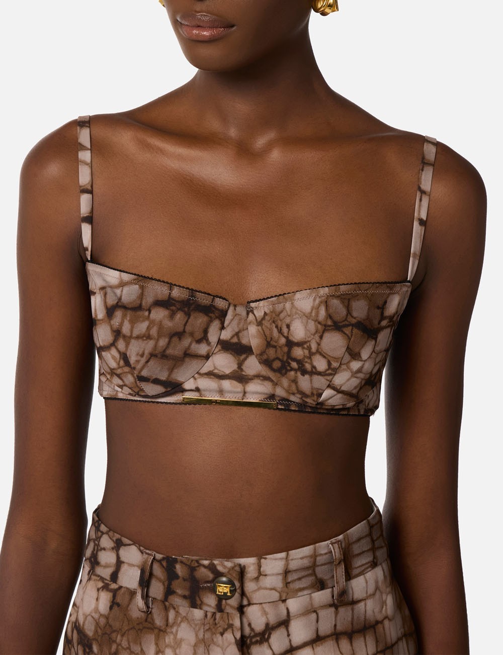 Reggiseno in cady e tulle con stampa alligatore cacao