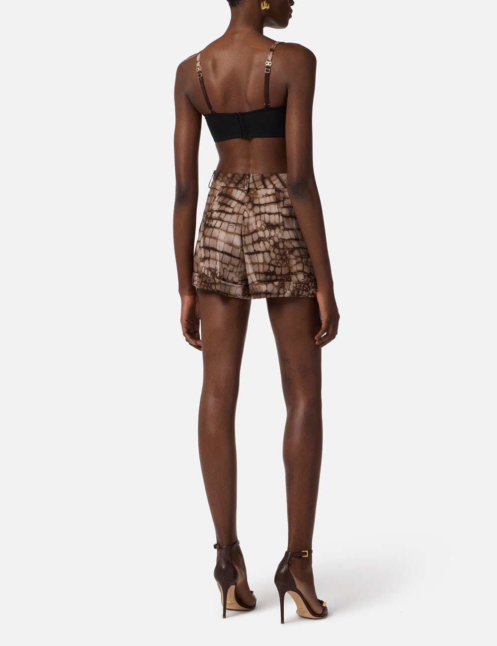 Reggiseno in cady e tulle con stampa alligatore cacao