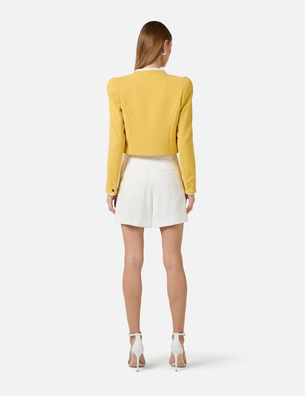 Shorts in gabardina con logo gioiello avorio