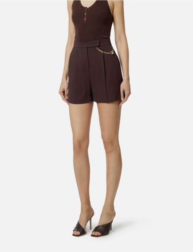 Shorts in gabardine fabric with jewel logo cocoa