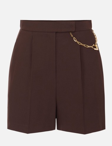 Shorts in gabardine fabric with jewel logo cocoa