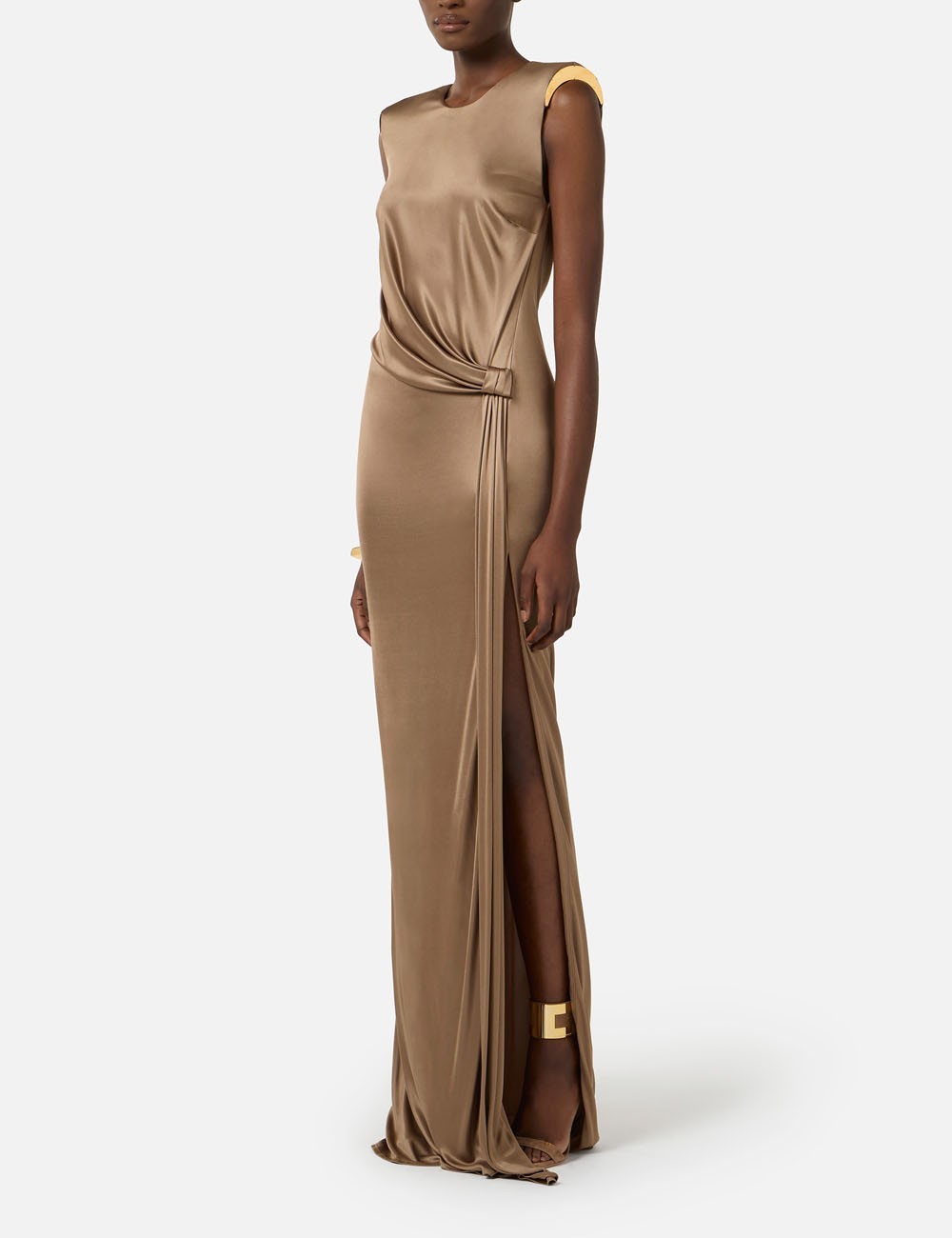 Red Carpet dress in shiny viscose jersey argilla