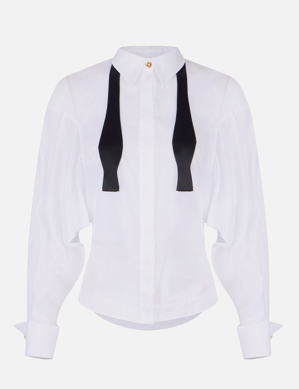 Camicia in voile di cotone con papillon BIANCO NERO