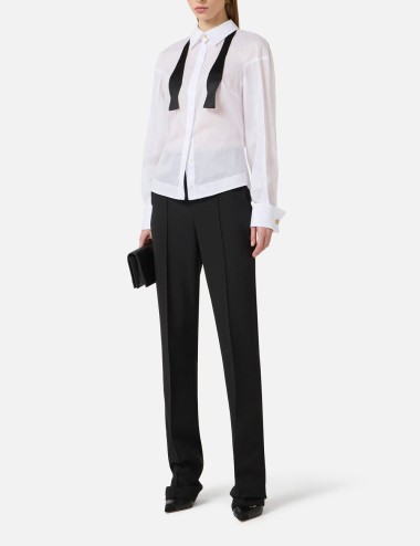 Cotton voile shirt with bow tie white black