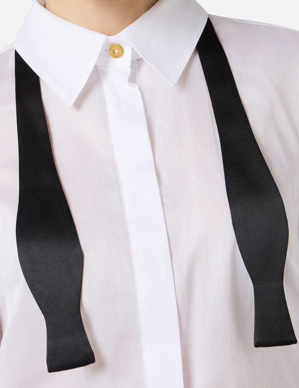 Camicia in voile di cotone con papillon BIANCO NERO