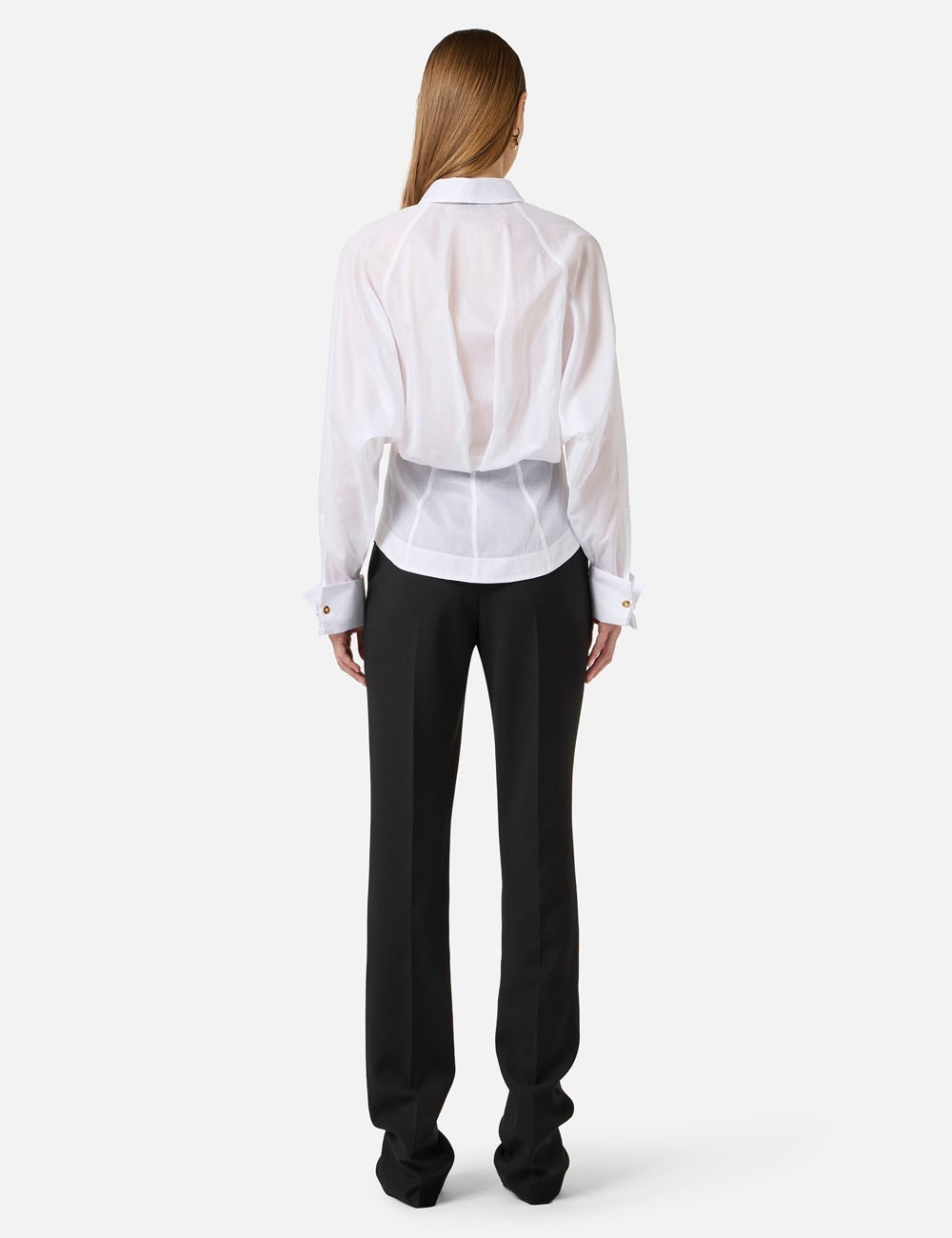 Camicia in voile di cotone con papillon BIANCO NERO