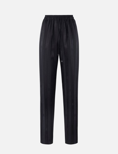 Pantaloni in satin con righe jacquard nero