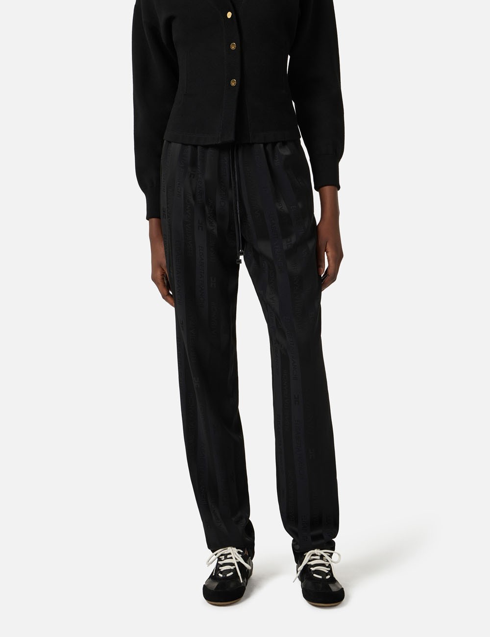 Satin trousers with jacquard stripes black