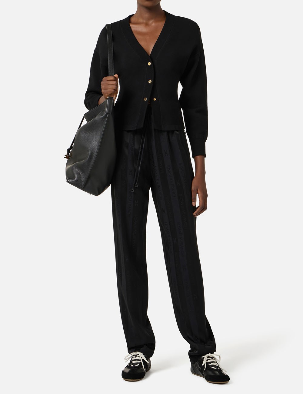 Satin trousers with jacquard stripes black