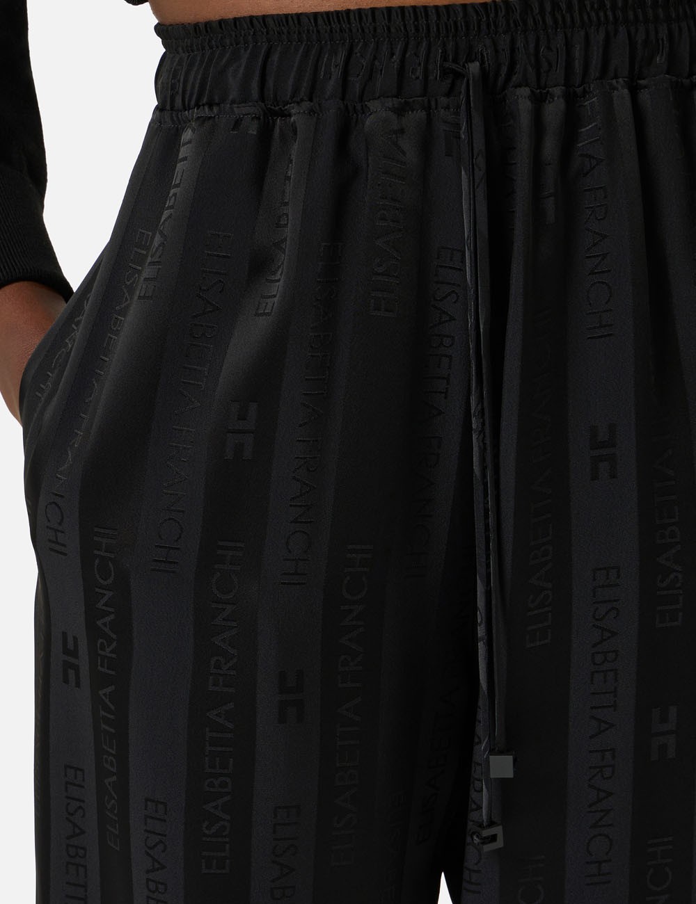 Satin trousers with jacquard stripes black