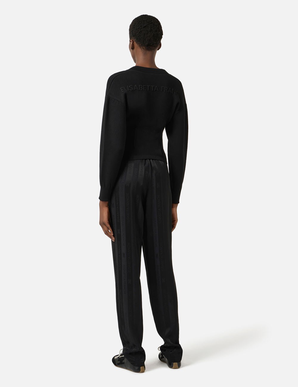 Satin trousers with jacquard stripes black