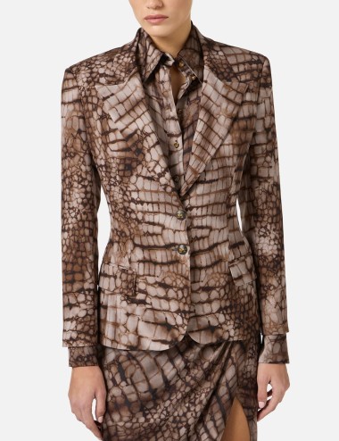 Jacket in crêpe fabric with alligator print cocoa