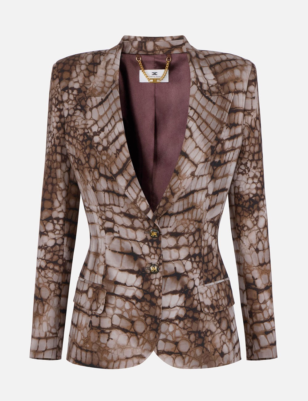 Jacket in crêpe fabric with alligator print cocoa