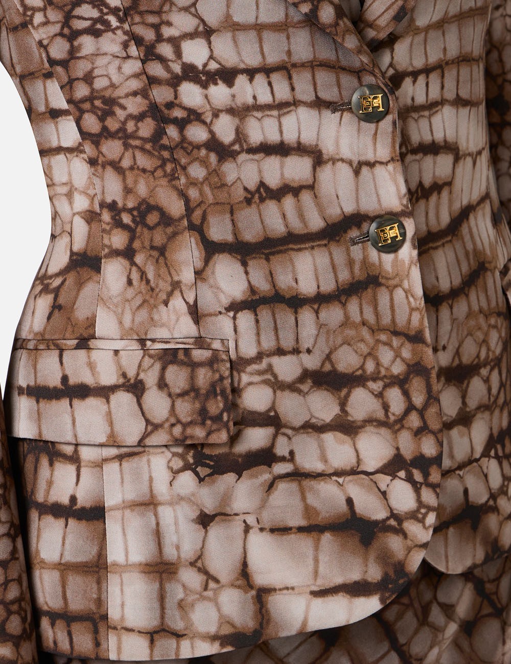 Jacket in crêpe fabric with alligator print cocoa