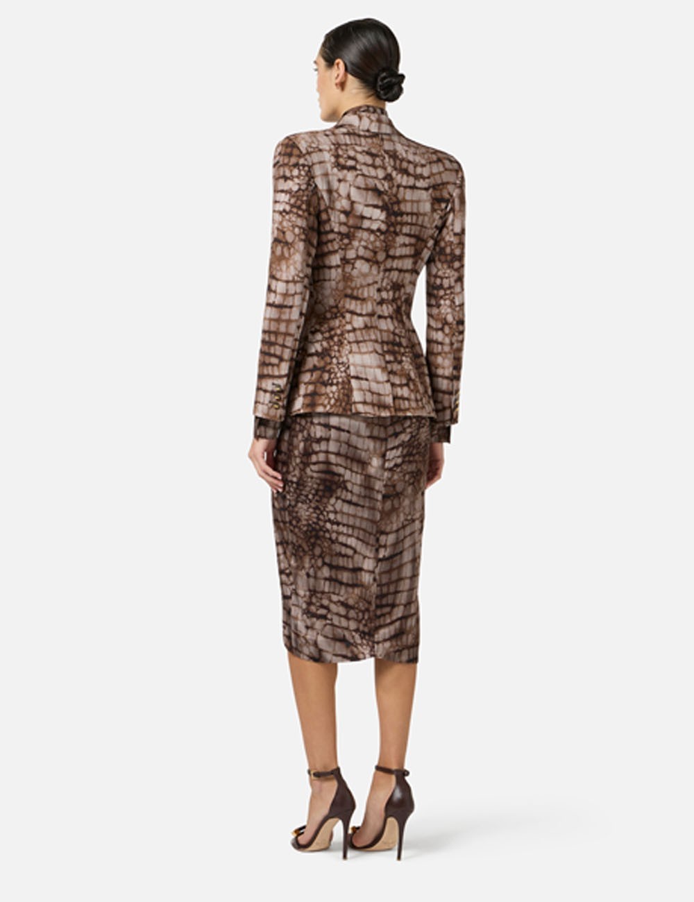 Jacket in crêpe fabric with alligator print cocoa