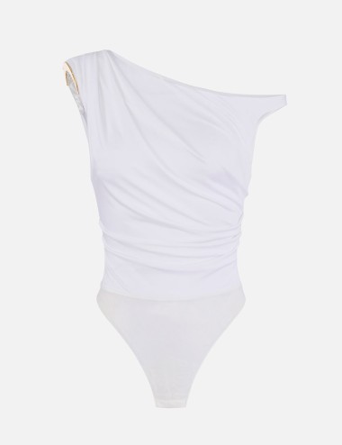 Body in jersey con spalla gioiello avorio