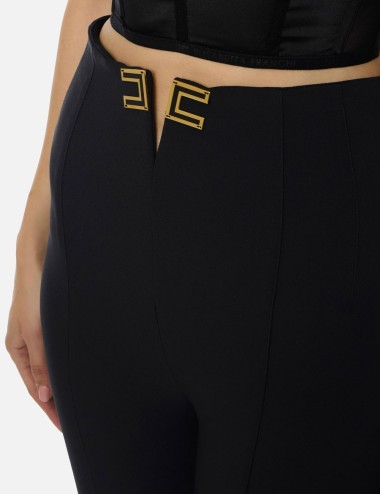 Pantaloni in doppio crêpe stretch con dettagli logo nero