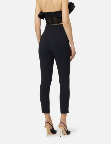 Pantaloni in doppio crêpe stretch con dettagli logo nero