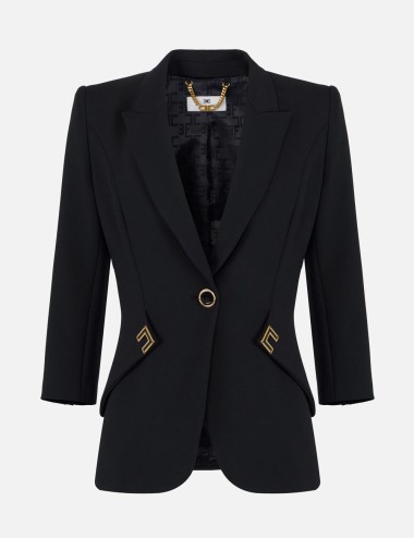 Giacca in doppio crêpe stretch con dettagli logo nero