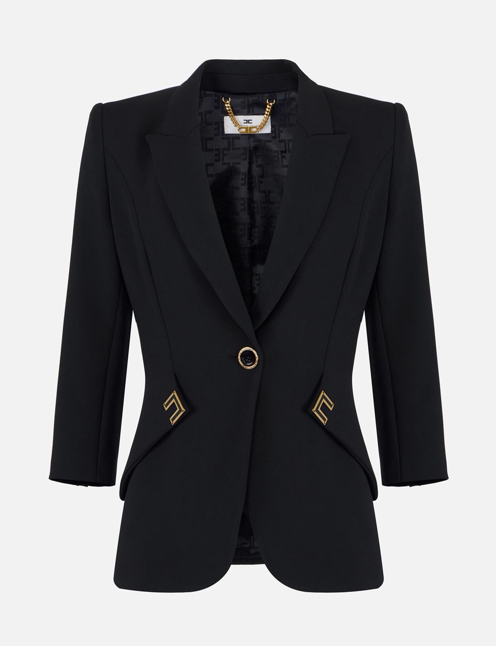 Giacca in doppio crêpe stretch con dettagli logo nero