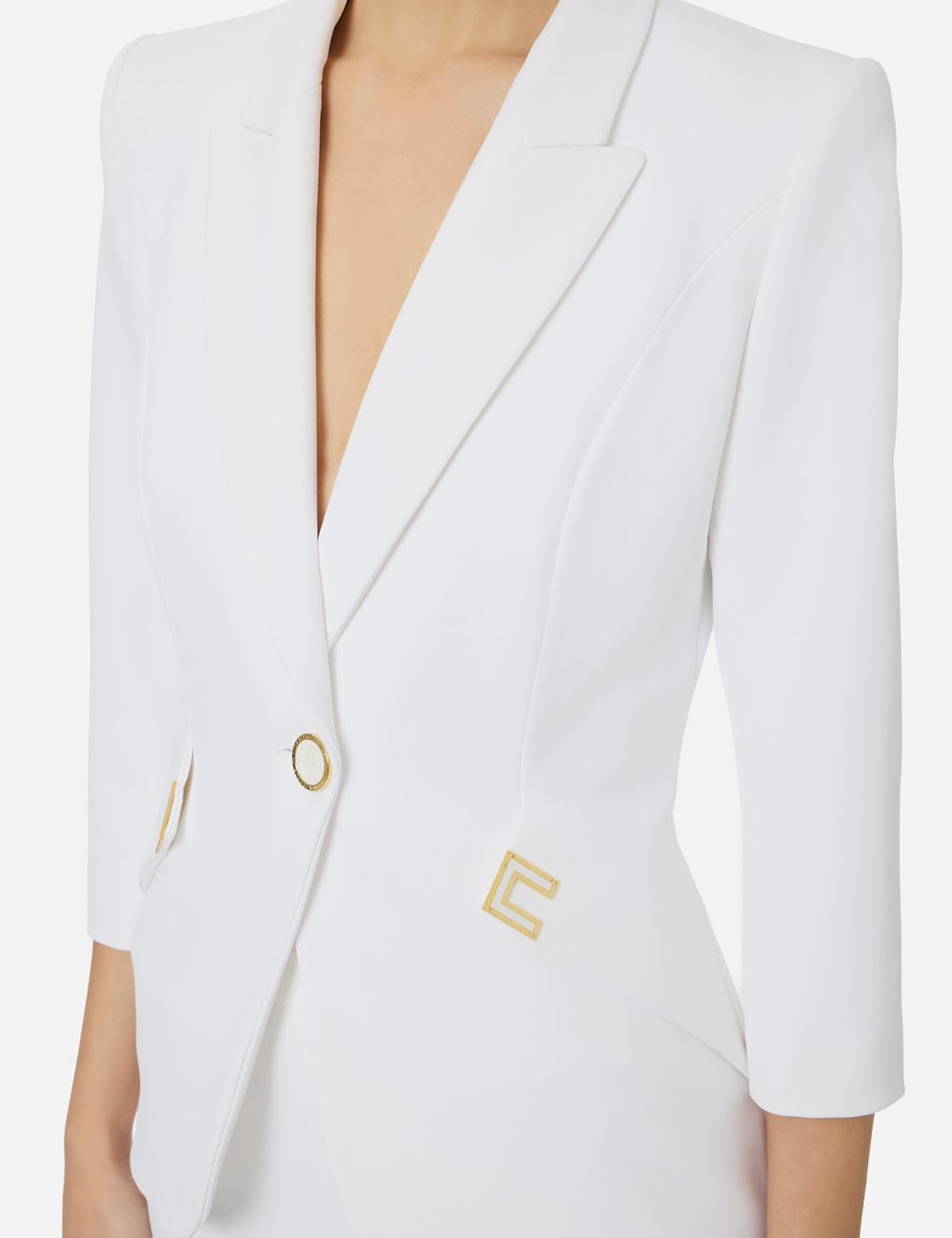 Jacket in double layer stretch crêpe fabric with logo details ivory