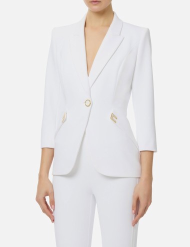 Giacca in doppio crêpe stretch con dettagli logo avorio