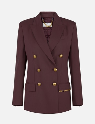 Cool wool jacket with jewel plaque cocoa