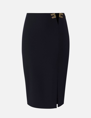 Skirt in double layer stretch crêpe fabric with logo details black