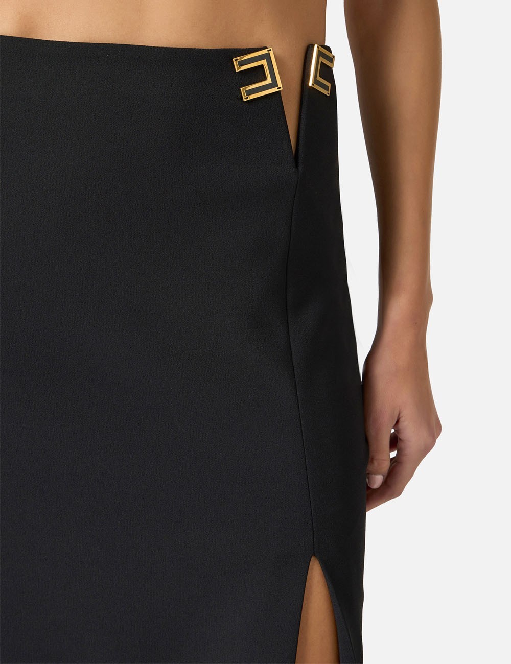 Skirt in double layer stretch crêpe fabric with logo details black