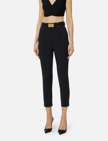 Pantaloni in tessuto tecnico bielastico con cintura nero