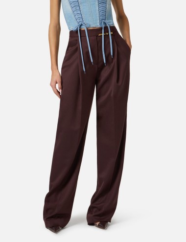 Pantaloni in fresco lana con placca gioiello cacao