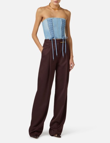 Cool wool trousers with jewel plaque cocoa